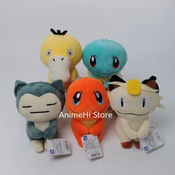 

12 Pcs/lot Psyduck Charmander Snorlax Squirtle Meowth Plush Dolls Anime Toys Plushie Keychains Key Ring Cosplay Bag Pendant