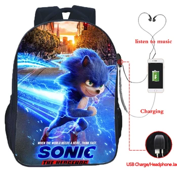 

High Quality Sonic USB Charge Backpack Boys Girls School Bags Men Women USB Travel Bags Teens Anime Bookbags Daily Rucksack Gift