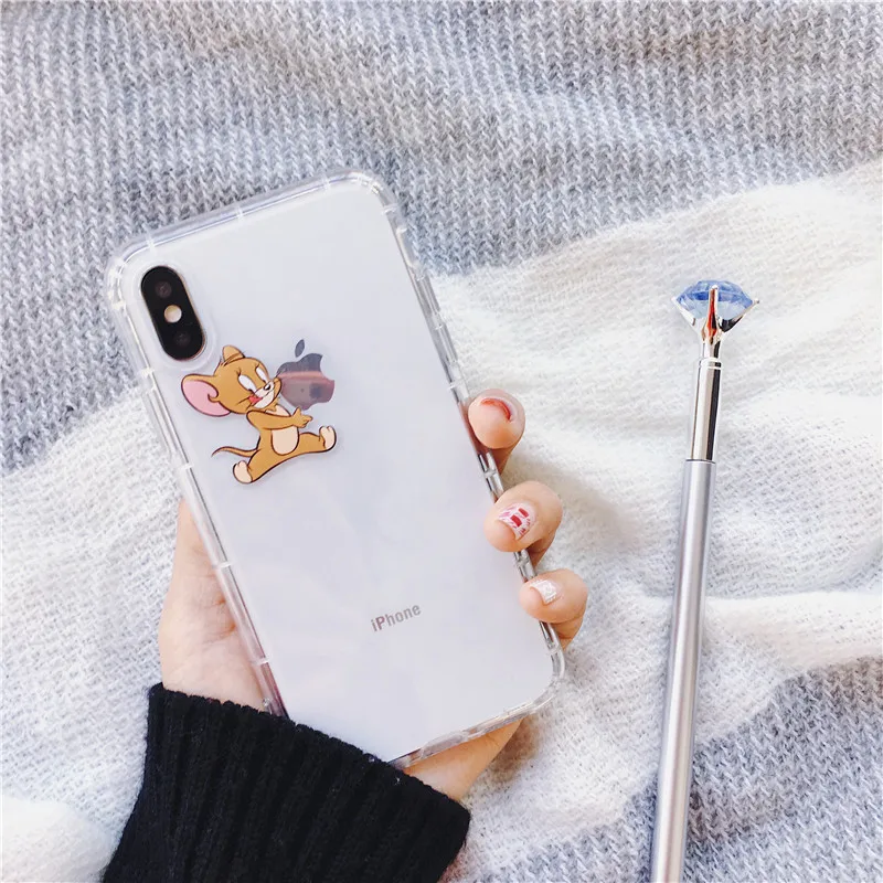 Чехол для телефона с мультяшным котом и мышкой для iphone 11 Pro MAX X XS MAX XR 7 6 6S 8 Plus, забавный Мягкий силиконовый прозрачный чехол-накладка том Джерри