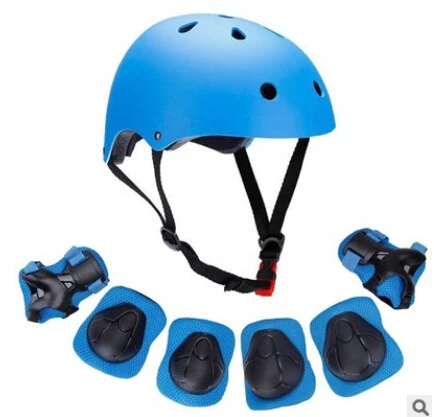 Дети Скейтборд Шлем и протектор для скейт скутер трюк велосипед - Цвет: Blue 7Pcs