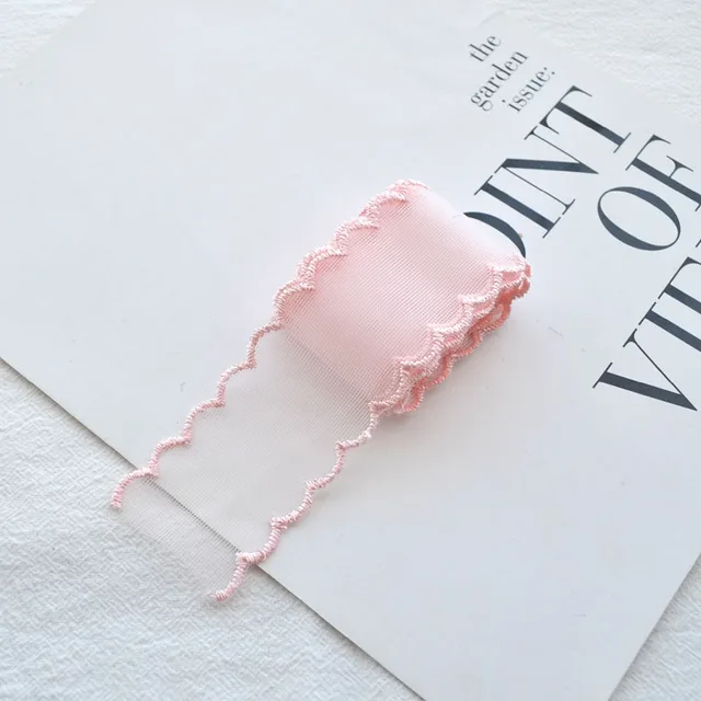 1yard Color Lace 38mm Fine Mesh Wave Ribbon  Decoration Handmade Headdress Hair Accessories DIY Material Bow pink