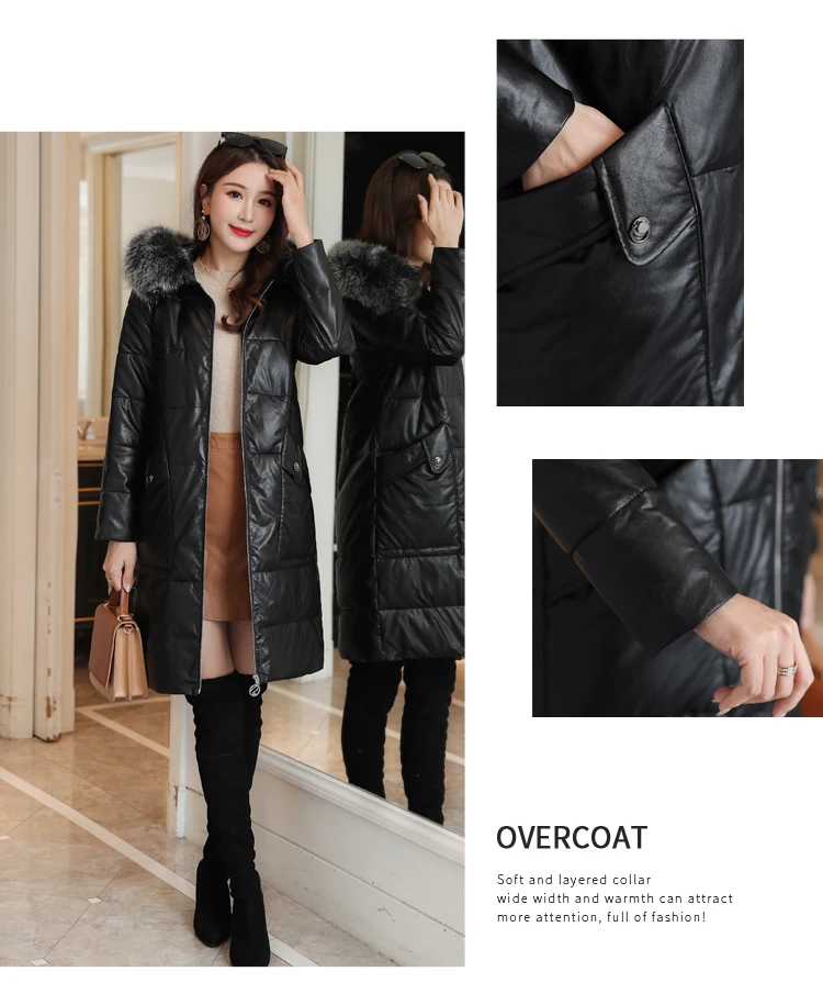 Women Down Coats Korean Fashion Fur Hooded PU Leather Down Jacket Plus Size Down Jacket Woman Hooded Winter Down Jacket Women