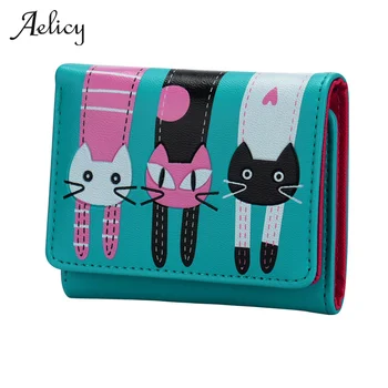 

Aelicy Women Cat Pattern Coin Purse Short Wallet Women Short Wallets Pu Leather Female Purses Card Holder Wallet Fashion Woman