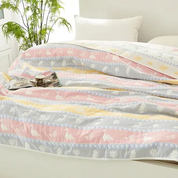 

Cotton Cute Summer Fresh Blanket Bed Sofa Travel Breathable Large Soft Throw Quilt Blanket Stripes Thickness Blanket On the Bed