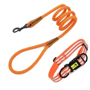 

Reflective Dog Collar and Leash Set Adjustable Waterproof Dog Collars Designer Puppy Strip Leads Rope for Small Medium Large Dog