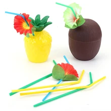 12 шт/партия ананас, кокос чашки машина для упаковки сока в пакетики в виде фруктов питие для вечеринки чашки с цветком соломинки для Гавайских Luau летние пляжные Вечерние
