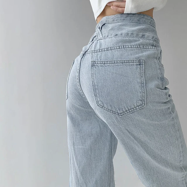 Женские джинсы прямые с высокой талией уличный стиль 3