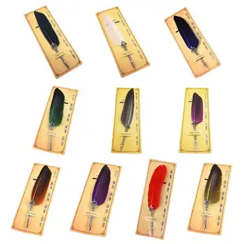 

Colorful Feather Metal Pen Nibbed Dip Writing Ink Quill Pens Set for School Stationery Gifts Art Supplies