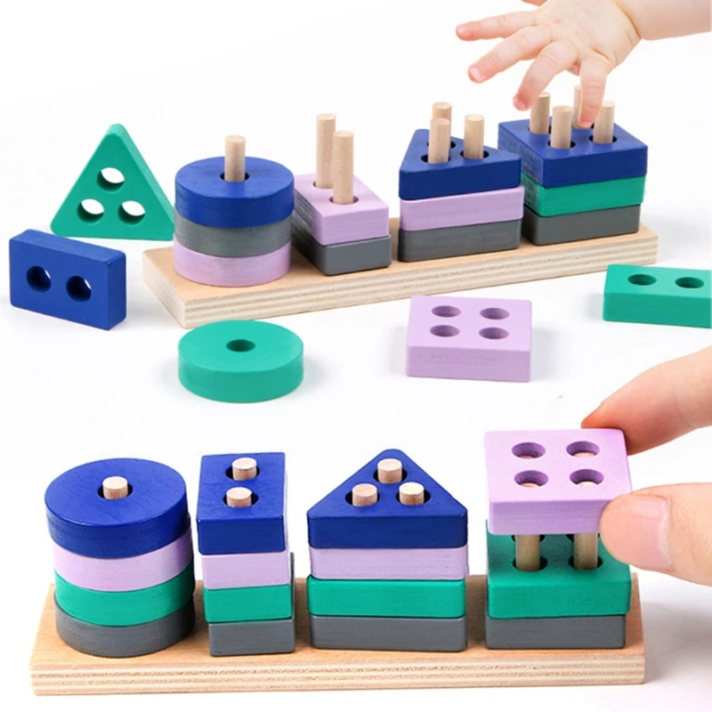 Juguete de madera Montessori para niños y niñas, bloques de construcción, Juguetes educativos de Aprendizaje Temprano forma de Color que combinan con la cognición