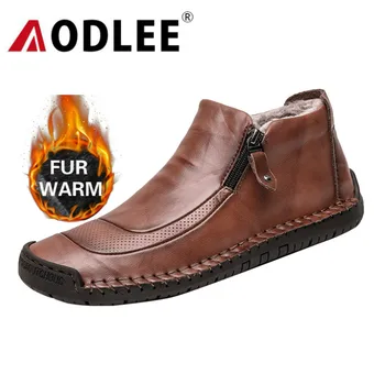 

Big Size Men Boots Plush Fur Warm Winter Boots Casual Outdoor Waterproof Work Shoes Fashion Men Ankle Boots Dropshipping AODLEE