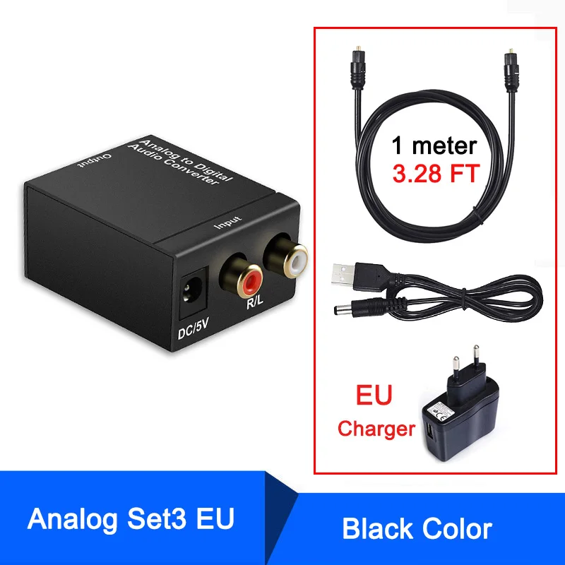 Analog Set 3 EU Цифровой оптический аудио конвертер с 1,5 м SPDIF av-кабель/2RCA EU US зарядное устройство DC 5 В цифро-аналоговый аудио для ТВ DVD PS4 - Цвет: Analog Set 3 EU