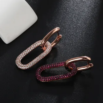 

UMGODLY Fashion 1PC New Purple Geometric Square Chain Shaped Earrings Trendy Cubic Zirconia Hoop Earrings Jewelry Women
