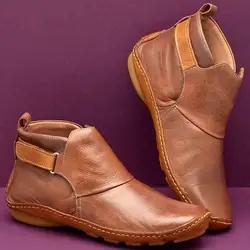 Женские повседневные удобные повседневные ботинки из мягкой искусственной кожи; обувь на толстом низком каблуке; Новинка 2019 года; женские