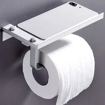 

Toilet Tissue Holder Bathroom Paper Shelf With Mobile Phone Holder Space Aluminum Free Punching Roll Holder Bathroom supplies f