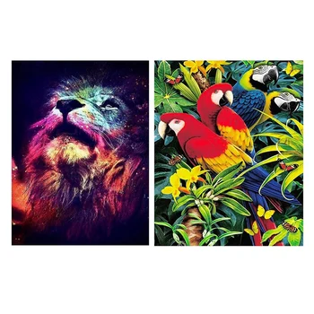 

Crystal Rhinestone Pasted Embroidery Pictures Arts Craft for Home Wall Decor - Colorful Lion 30X40cm & "Parrot"