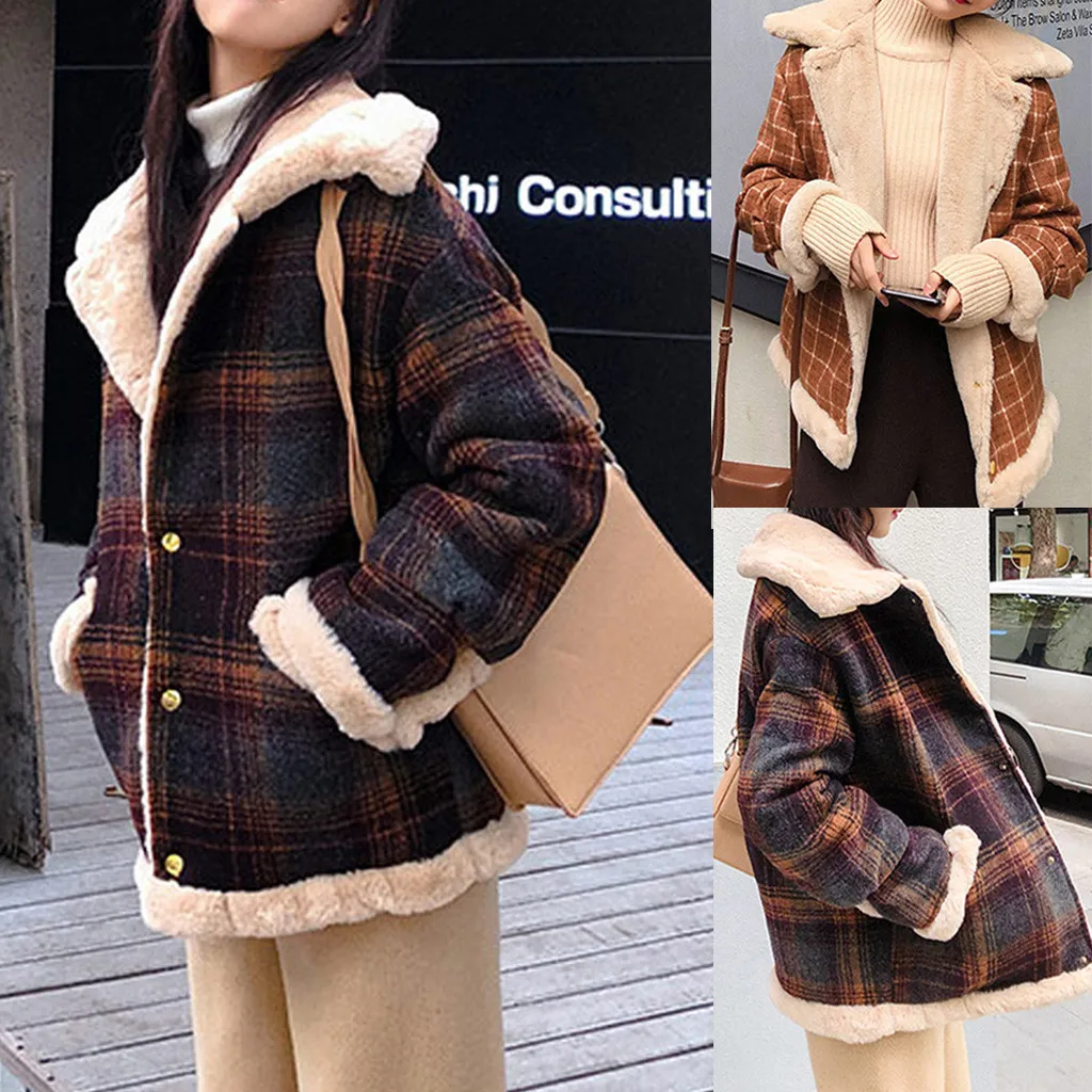 Зимнее женское пальто manteau femme hiver, верхняя одежда в клетку, пэтчворк, утепленное пальто, плюшевая куртка, пальто abrigos mujer invierno
