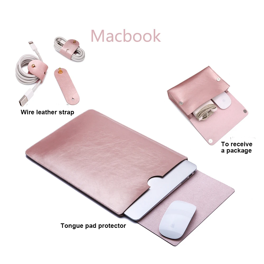 Сумка-Органайзер для хранения для MacBook Pro, 16 дюймов, коврик для мыши, защитный кожаный чехол для хранения, для ноутбука, ремни, мягкая сумка из микрофибры - Цвет: Rose Gold
