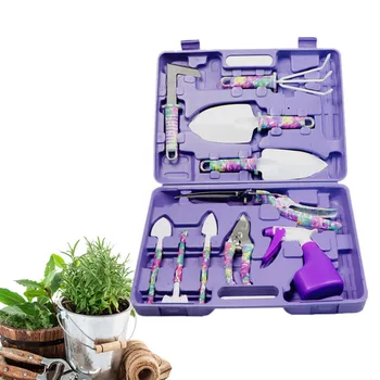 

10pcs Garden Tools Set Non-slip Handle Shovel Rake Clippers Household Multifunctional Kit Garden Planting Tool with Plastic Case