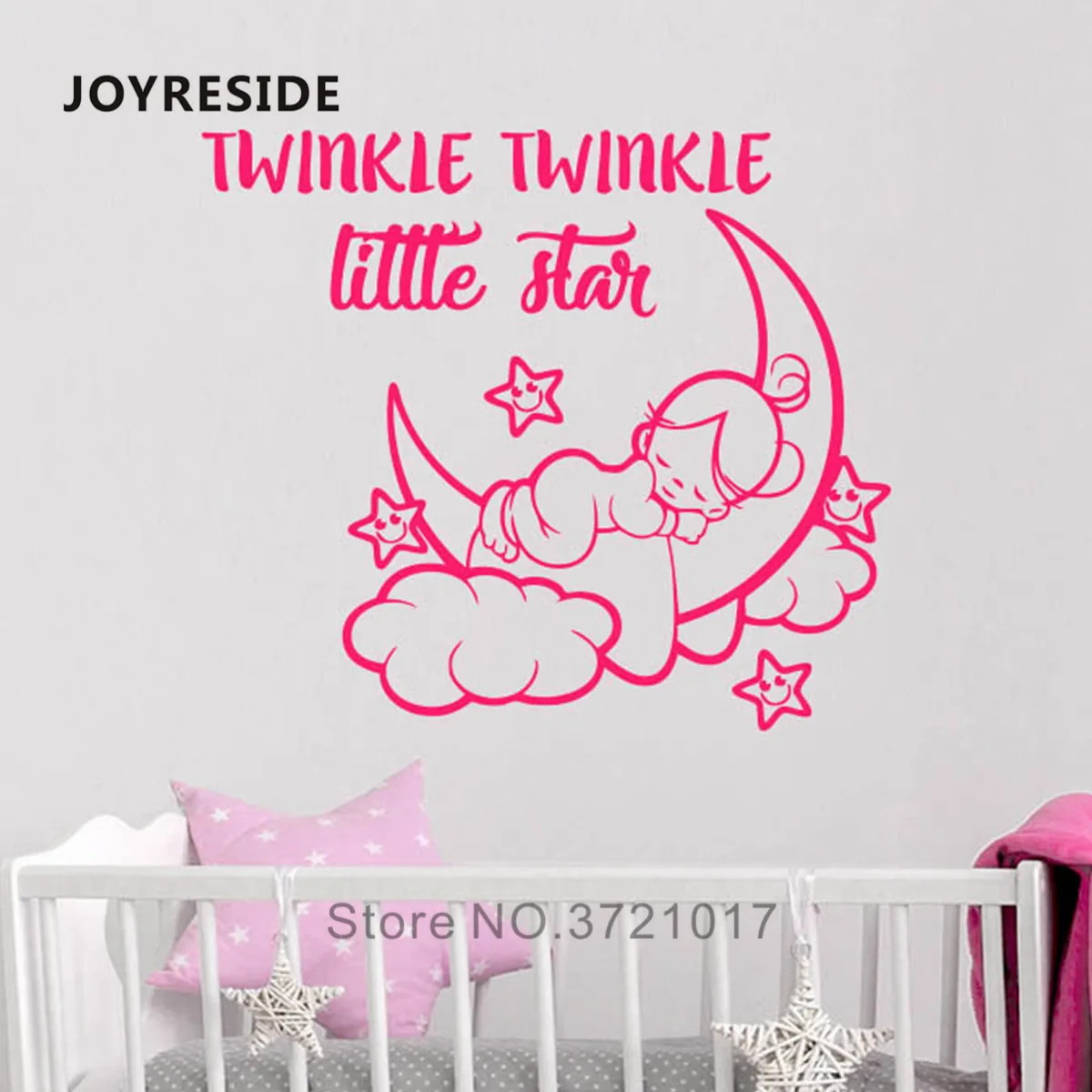 Joyreside Baby Girl Moon Sleeping Wall Sticker Kids Bedroom Lovely Wall Decor Sweet Dream Wall Decalcomanie Twinkle Little Star Wm313