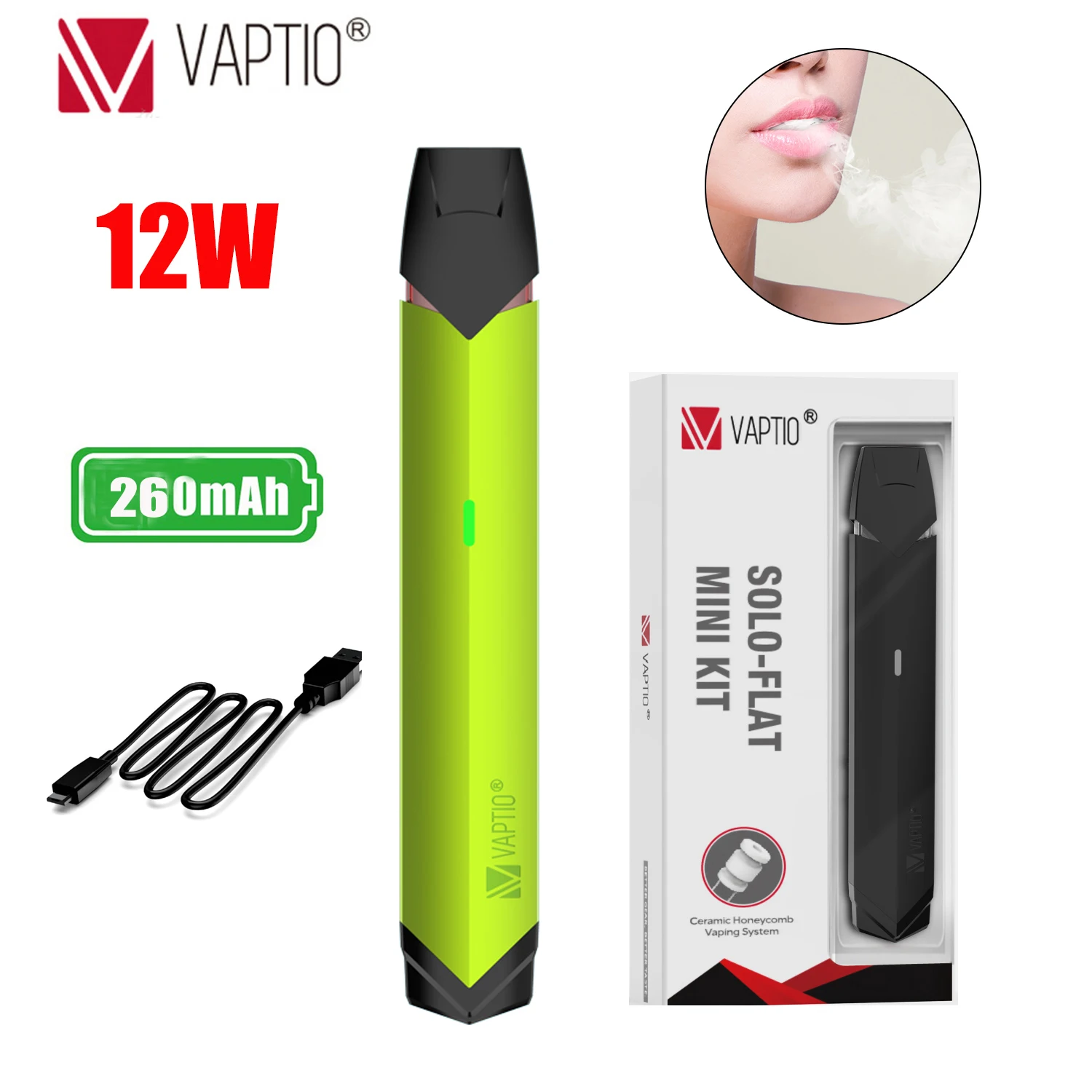 

Pod vape kit electronic cigarette 260mAh pod kit Vaptio Solo Flat Mini kit 1.0ml cartridge Vape Mini pod kit