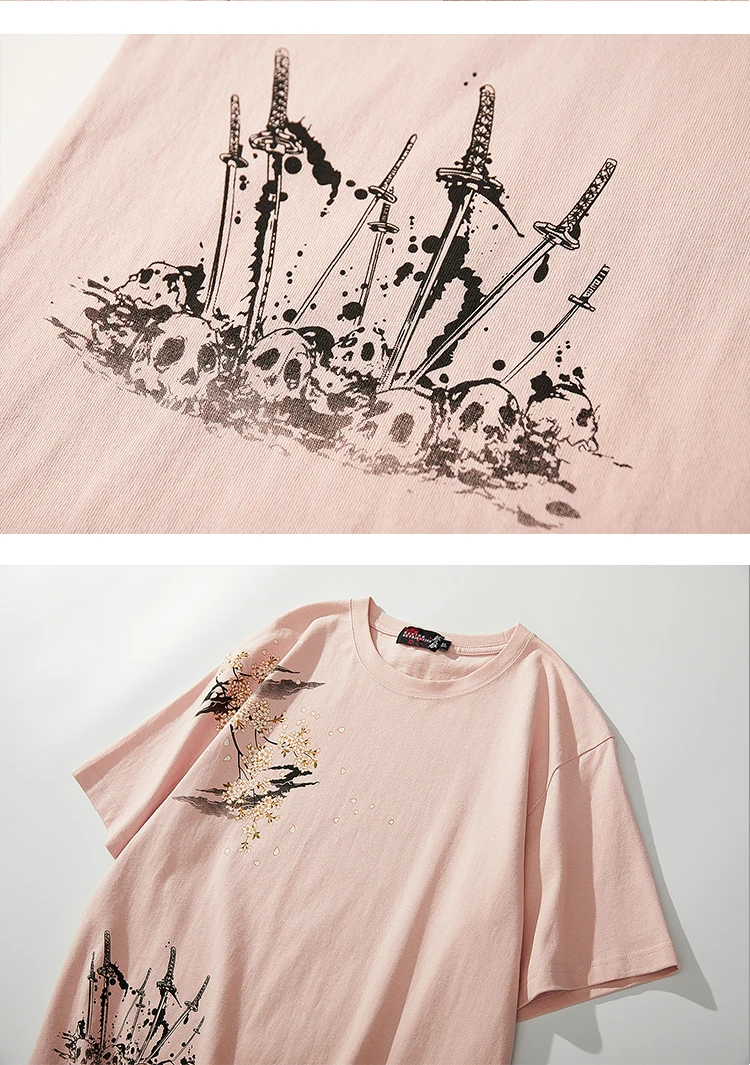 2021 New Japanese Tide Brand Ukiyo-e Personality Breathable Printing Beauty Samurai Short Sleeve Round Neck Casual Men's T-Shirt • COLMADO