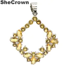 38x30 мм Роскошный Золотой Цитрин подарок серебряный кулон