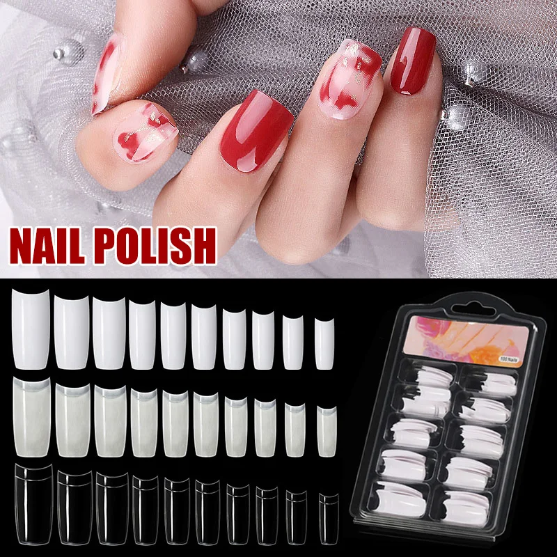 

Nail Tips Fake Nails French Transparent Natural White 100 PCS Paste 10 Sizes Half Cover Nail Manicure Nail Art