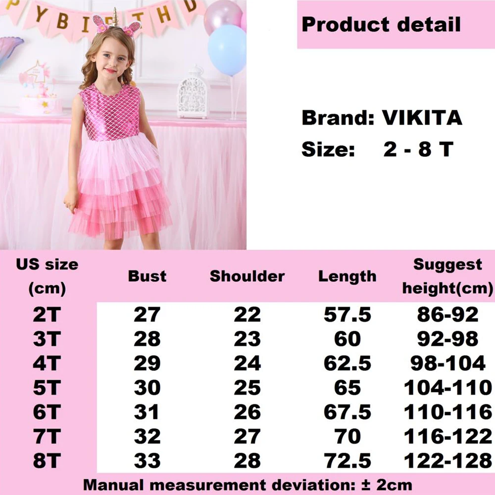 VIKITA Lace Layered Dress for Girls Toddlers Princess Party Prom Dresses Kids Tutu Dress Children Sleeveless Summer Clothes cheongsam