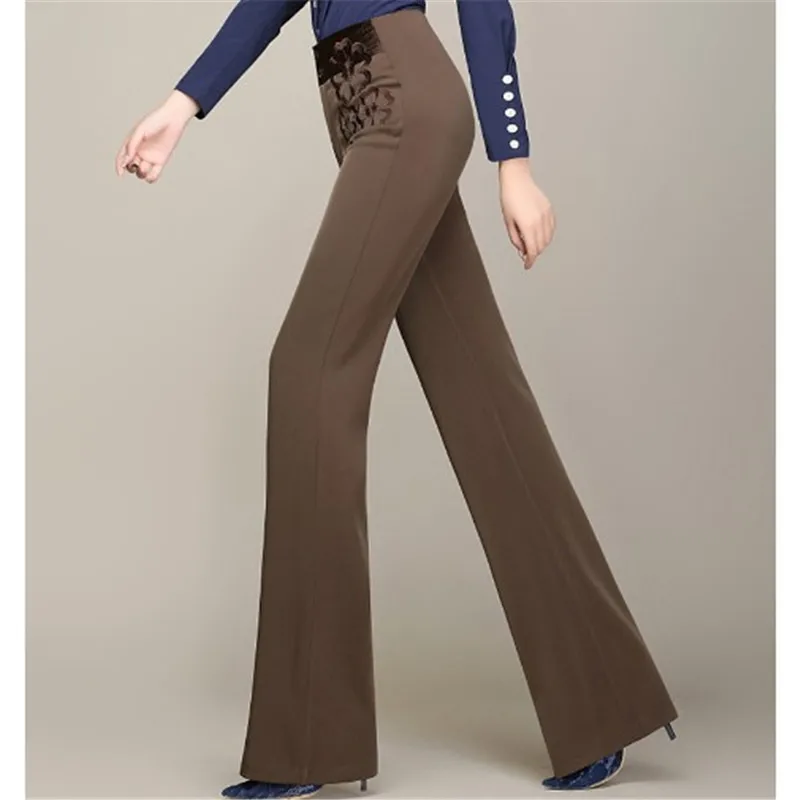Прямые женские брюки с вышивкой, Утолщенные, с высокой талией, широкие, для женщин, новинка, элегантные, удобные, свободные брюки, RM50014