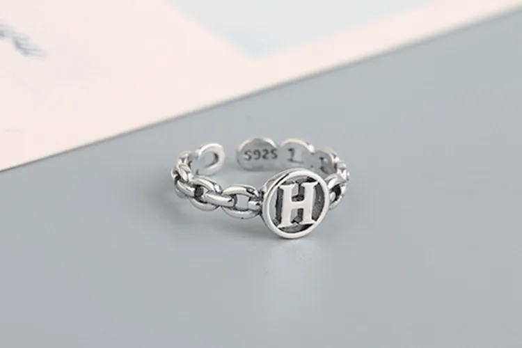 LULU-PIG, простое кольцо sen department с буквой H, Женское кольцо в Корейском стиле, модное ретро кольцо на цепочке, KJZ-0514