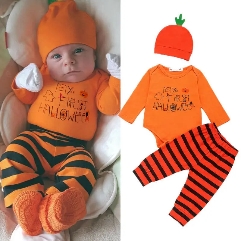 Halloweens/вечерние костюмы комплект из 3 предметов для новорожденных мальчиков и девочек Комбинезон штаны шапка комплект с леггинсами