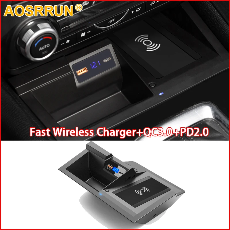 

15 Вт автомобильное беспроводное зарядное устройство QI для Mazda CX-5 CX5 2017 2018 2019 2020 2021 Быстрая Зарядка телефона