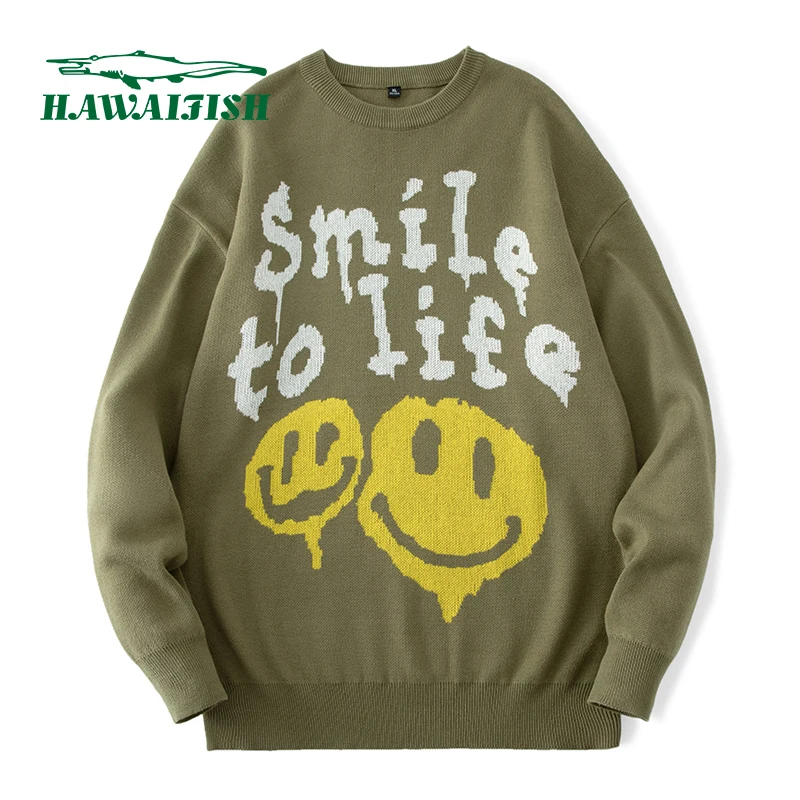 

Men's Smiley Knitwear Fall 2021 New Sweater Men's Knitwear Harajuku Sweater Hip Hop Men's Pullover Winter Couple Sweaters