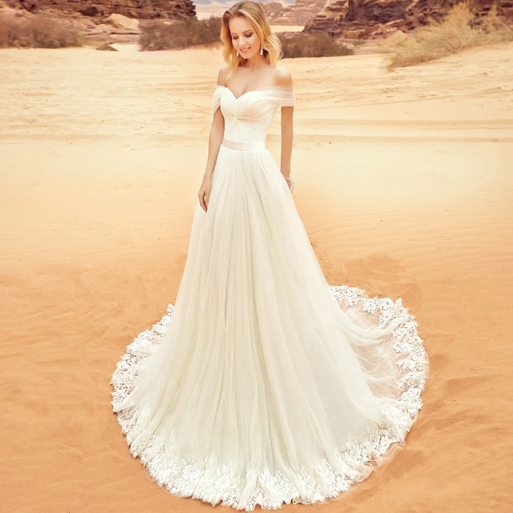 Hochzeit с открытыми плечами Плюс Размер Свадебные платья 2019 Плиссированное Тюлевое Платье de Mariage принцесса Suknia Slubna скромные свадебные одежды