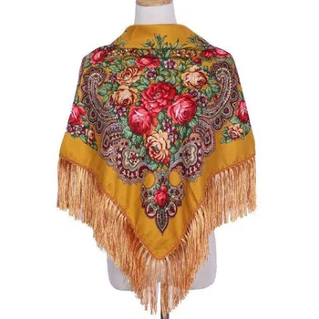 

Luxury Brand Printing Oversize Square Blankets Russian Women Wedding Tassel Scarf Retro Style Cotton Handkerchief Autumn Shawl