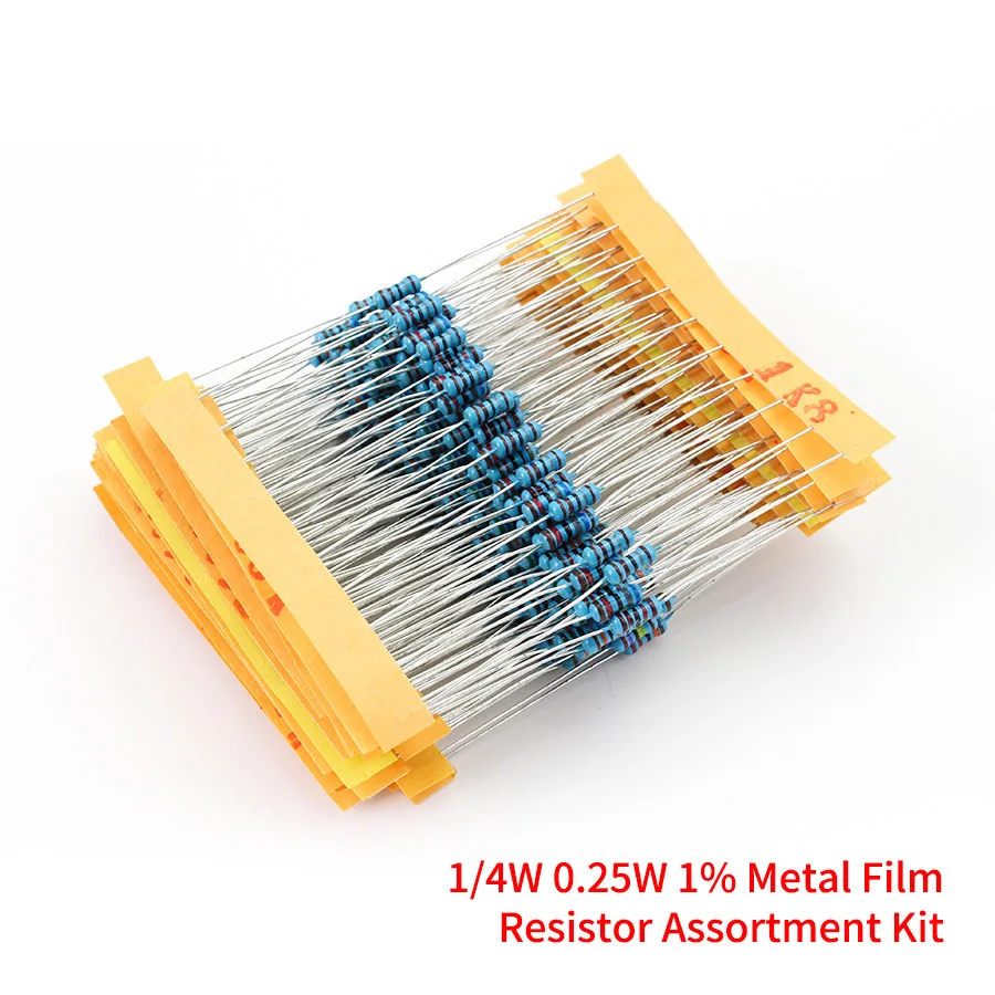 Metal Film Resistor Metal Film Resistors 500pcs/lot 50 values 1/4W 0.25W 1% Metal Film Resistor Assortment Kit Set 1R-10mR 1ohm-10Mohm resistor samples kit