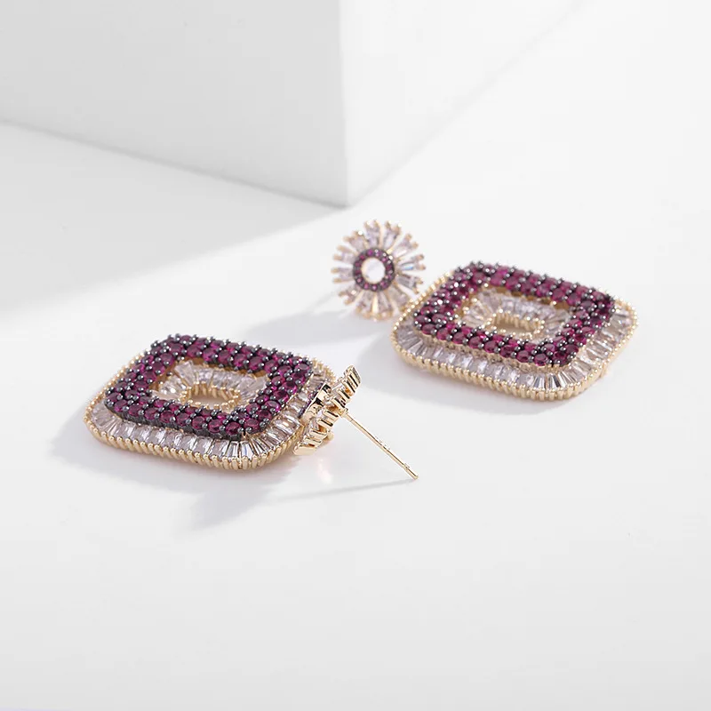 Shining Cubic Zirconia Geometric Pendant Earrings for Women серьги 2022 тренд Wedding Party Dangle Earings Luxury Brand Jewelry