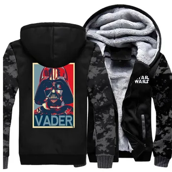 

New 2019 Winter Hoody Darth Vader Funny Sweatshirts Men Raglan Streetwear Zipper Hip Hop Warm Coat Thick Camouflage