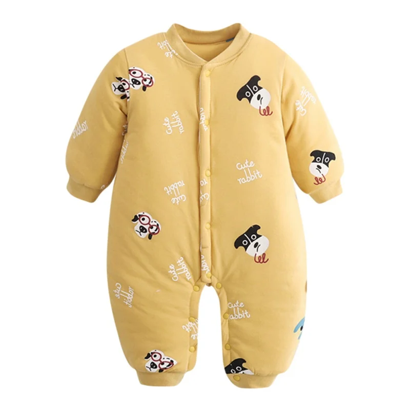 A Winter Warm Cotton Baby Bodysuit Boys Girls Long Sleeve Cartoon Animal Print Bodysuit 0-9M - Цвет: A