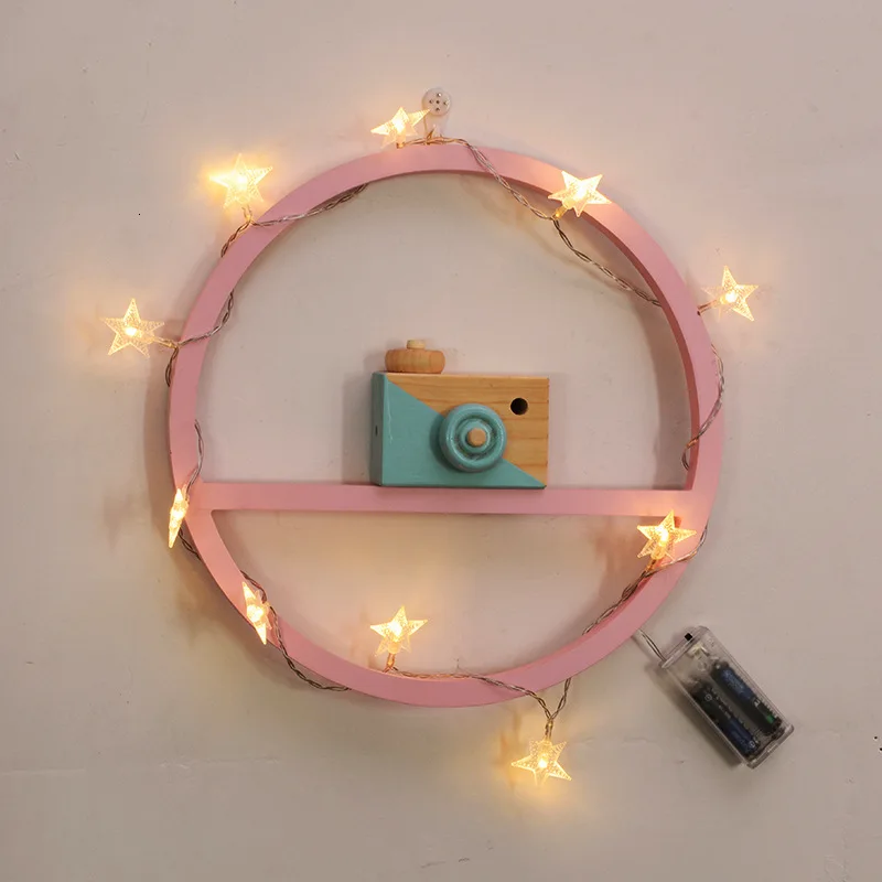 Nordic Pink Circle Wall Shelf Creative Wood Shelves Wall Decoration Crafts Multifunction Storage Rack Kids Room Home Decoration