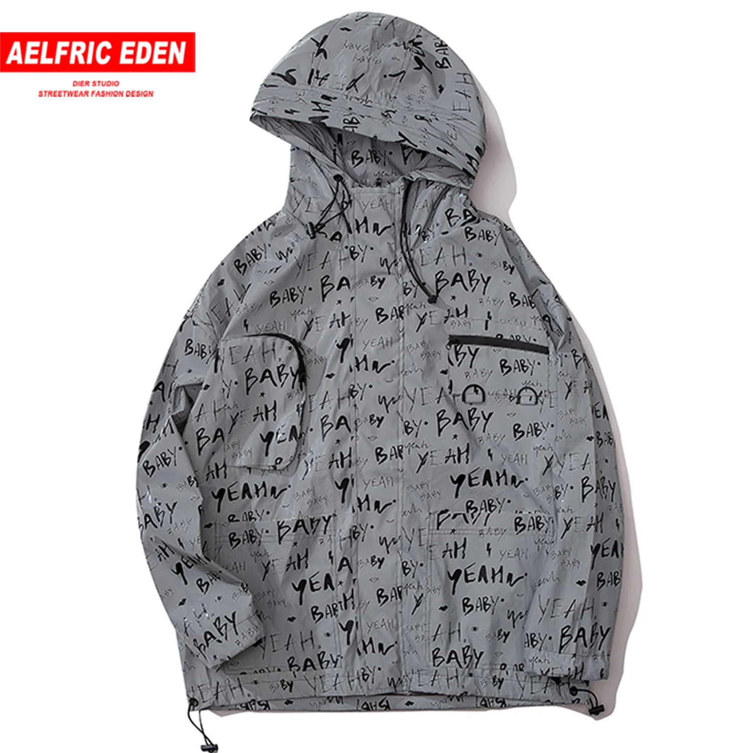 Aelfric Eden, светоотражающие куртки с капюшоном и буквенным принтом, модная уличная одежда, повседневные Лоскутные Топы с карманами, Harajuku, мужские пальто в стиле хип-хоп