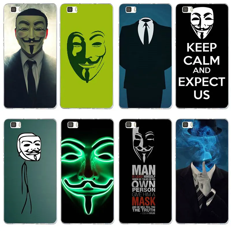 Soft TPU for Huawei P8 P9 P10 P20 P30 Mate 10 Pro Y5 Y6 Y7 2018 2019 Honor 6X 7X 9 Lite Plus Anonymous Mask Pattern |