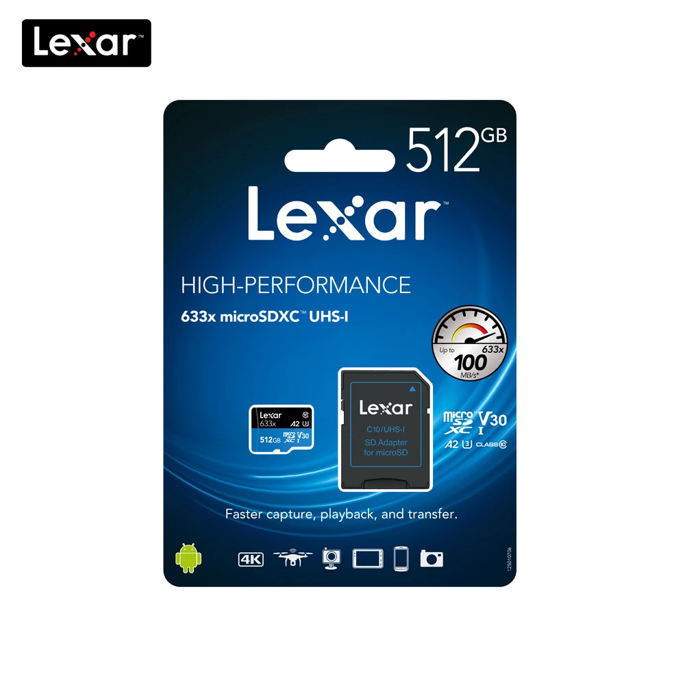 100% оригинальная карта памяти Lexar 512GB Micro SD высокая скорость до макс. 95 м/с класс 10 633x