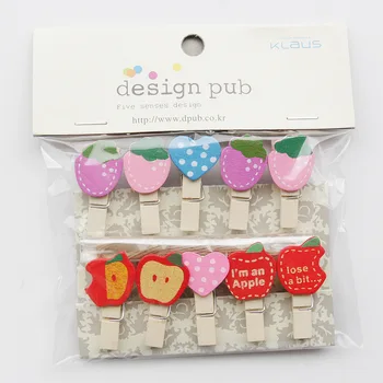 

Small wooden clip children's note photo clip home daily use 3.5 x 0.7 cm strawberry apple school kuwaii binder clips