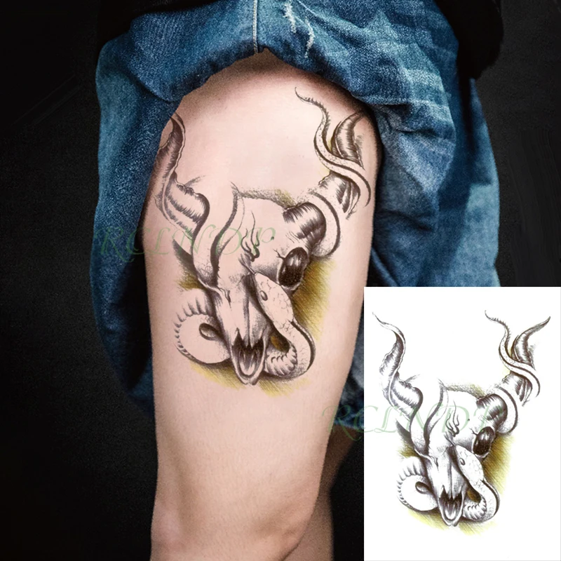 Waterproof Temporary Tattoo Sticker Snake Animal Skull Head Horn Fake Tatto Flash Tatoo Back Leg Art For Women Men Temporary Tattoos Aliexpress