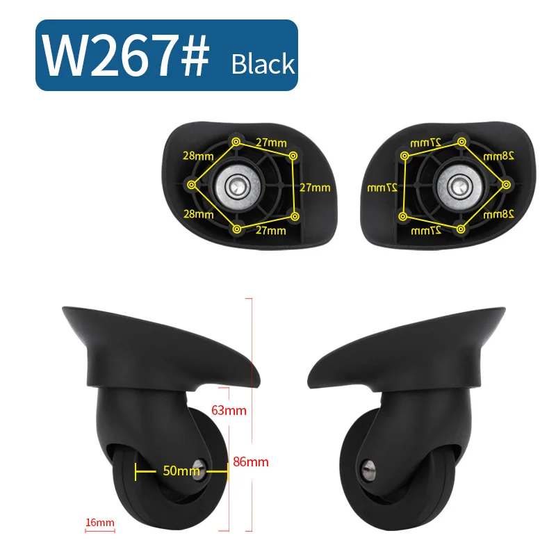 Чемодан Замена колеса ремонт фитинг чемодан тяга коробка оборудование Замена аксессуары 360 Универсальные ролики - Цвет: W267(2 Wheels)Black