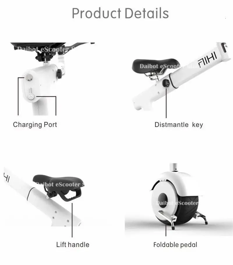 Daibot Electric Motorcycle Scooter One Wheel Self Balancing Scooters 800W 60V Somatosensory Foldable Monowheel Electric Unicycle (7)
