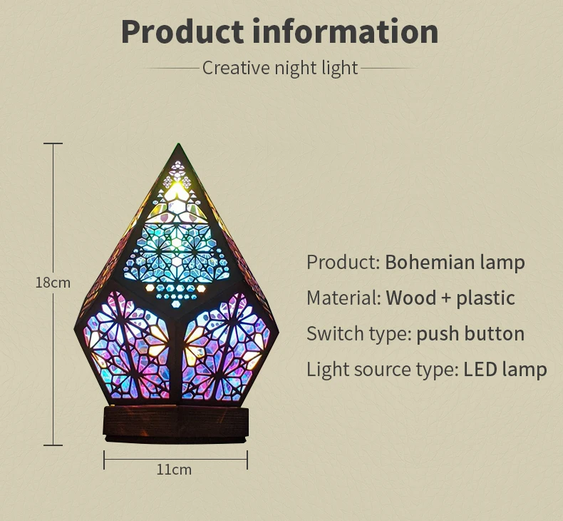 Wooden Hollow LED Projection Night Lamp  Bohemian Colorful Projector Desk Lamp Household Home Decor Holiday Atmosphere Lighting