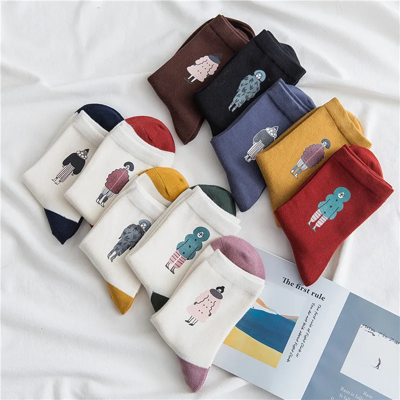 SP&CITY 5 Pairs Set Cartoon Character Hot Stamping Cotton Socks Women Winter Casual Comfortable Harajuku Socks Keep Warm Trendy