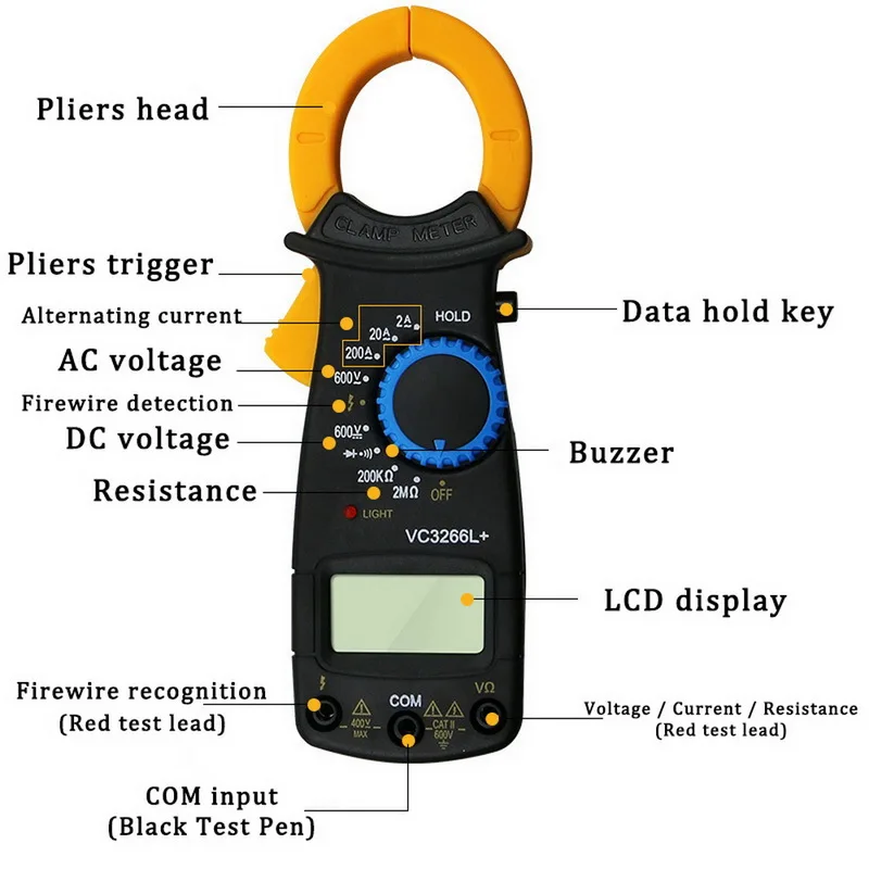 Цифровой токовый амперметр, вольтметр переменного тока, тестер VC3266+ электрический мультиметр, зажим FireWire, идентификация, мини-измеритель, зажим